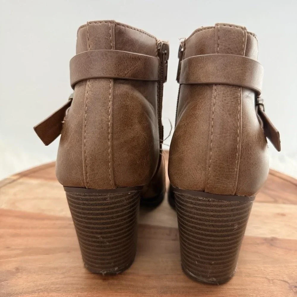 Marc Republic Ankle Bootie Womens 5 Brown Excellent Block Heel Strap Zip